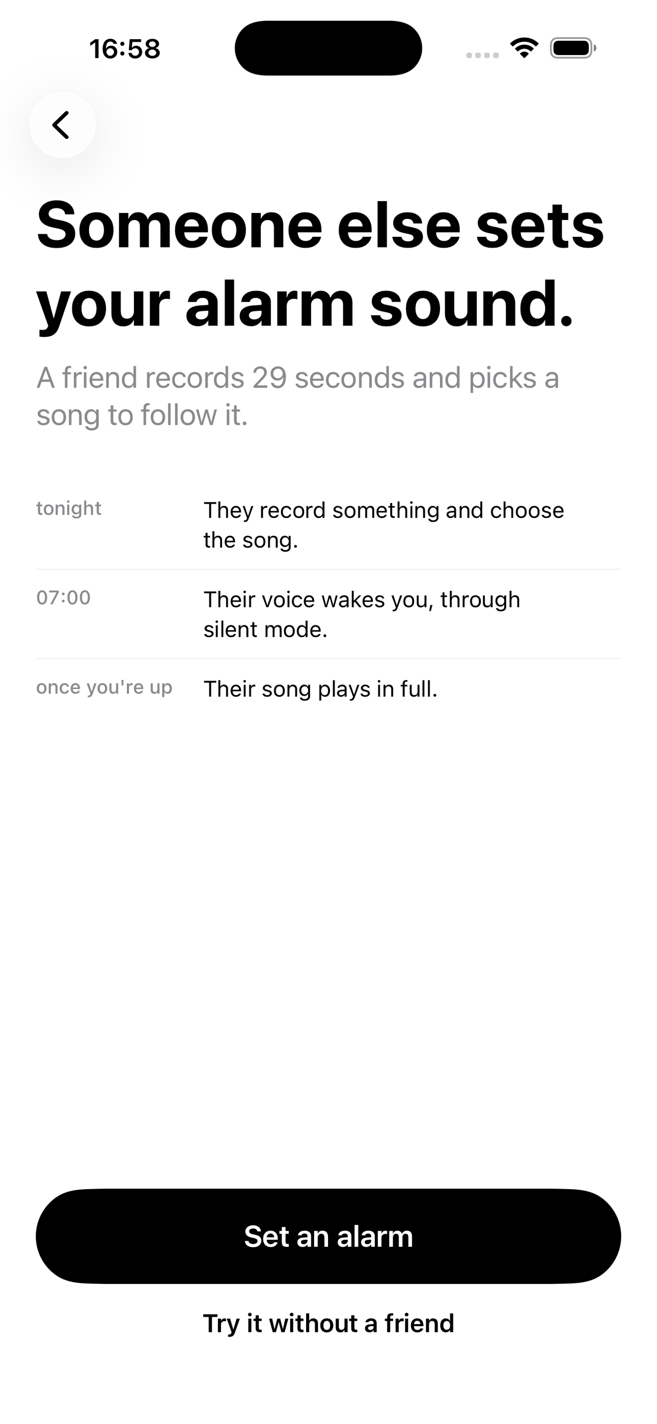 Fresh Start screenshot 1: Someone else sets your alarm sound