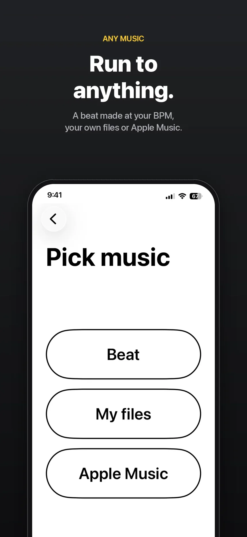Run to anything: a generated beat, your own files or Apple Music